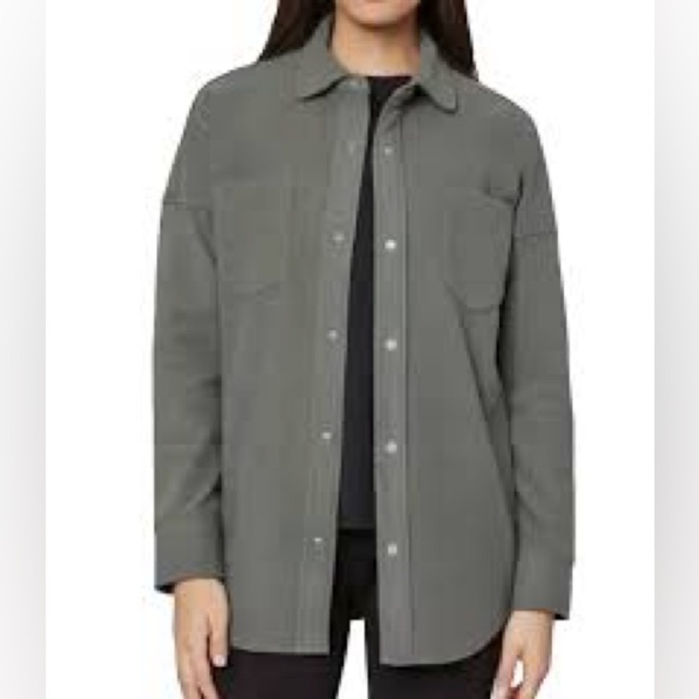 Mondetta Fleece Button Down Shirt Olive Green size Medium